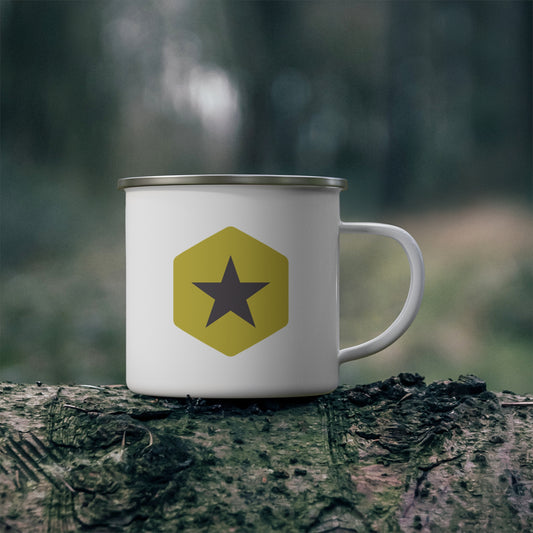 Enamel Camping Mug — Retro Star Badge Coffee Cup for Outdoor & Camping