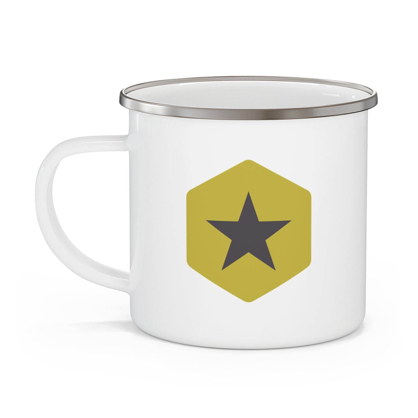 Enamel Camping Mug — Retro Star Badge Coffee Cup for Outdoor & Camping